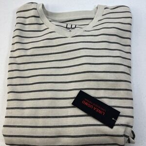 NWT Linea Uomo LU Cream with Black Stripes Waffle Knit Thermal V-Neck Size XL